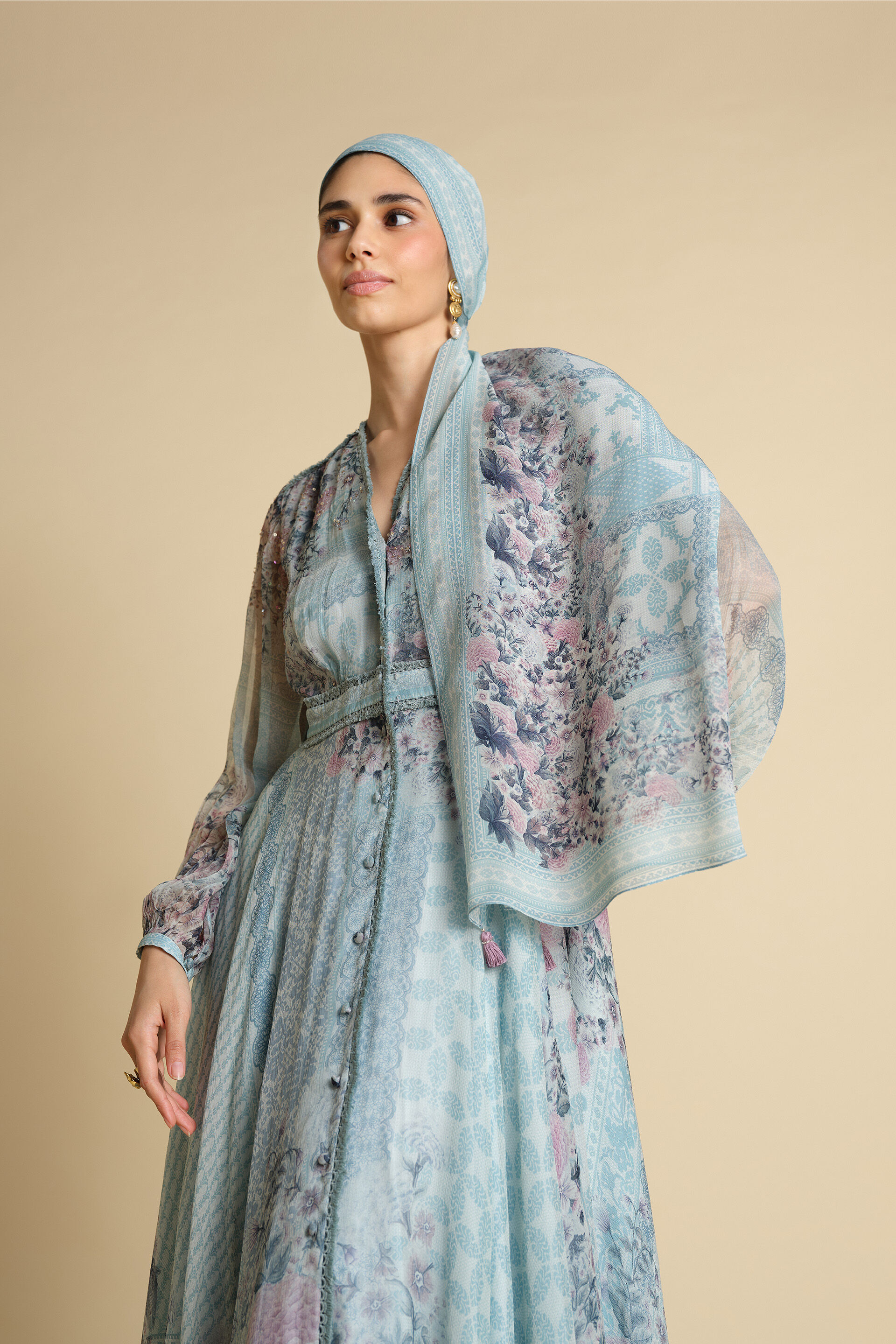 Juri Printed Stole - Powder Blue